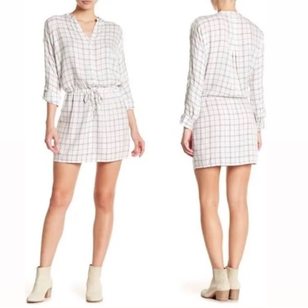 Soft Joie Plaid Drawstring Shirt Dress